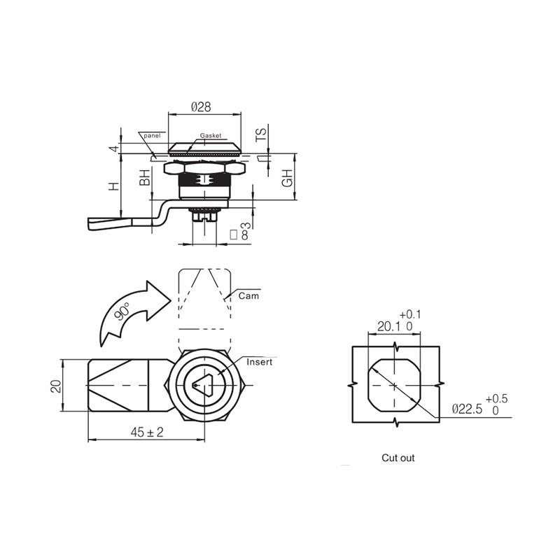 MS705-3S Cylinder zamka typu S Zamki przemysłowe ze stali nierdzewnej MS705-3S Cylinder zamka typu S Zamki przemysłowe ze stali nierdzewnej