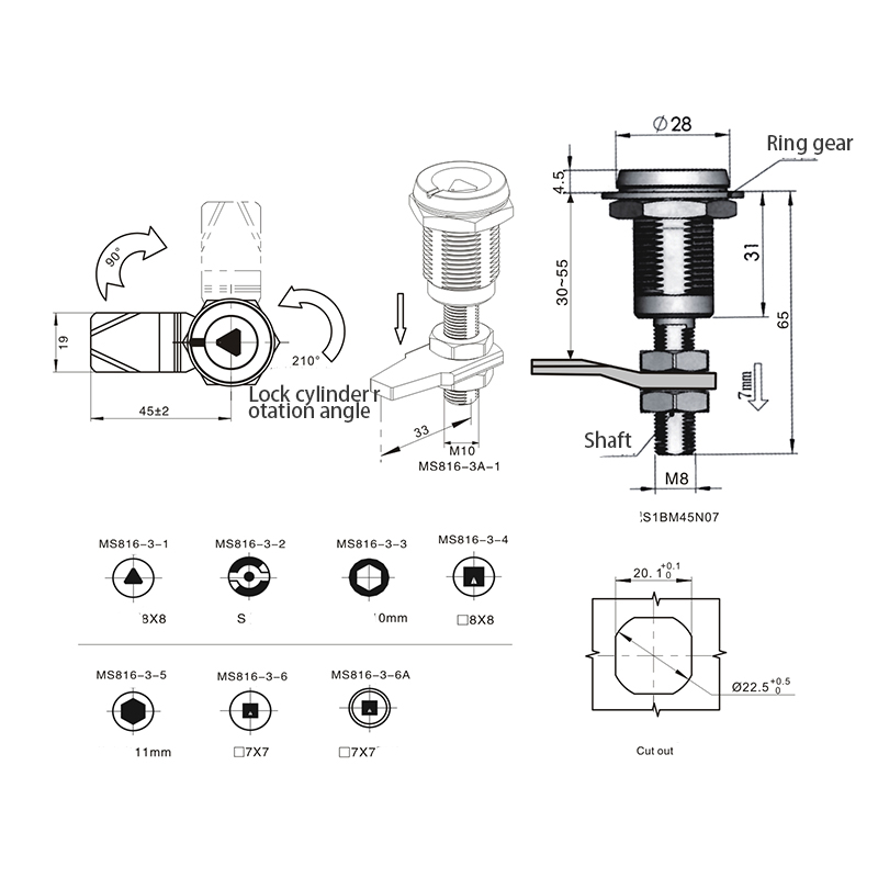 MS816-3-S Trójkątny cylinder zamka 8 mm Zamki zatrzaskowe MS816-3-S Trójkątny cylinder zamka 8 mm Zamki zatrzaskowe